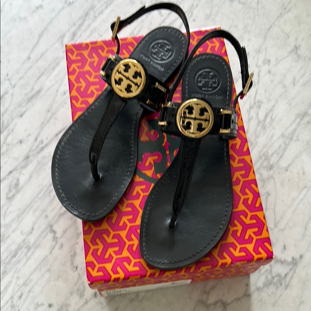 Tory Burch Black and Gold Sandals - Picture 2 of 4